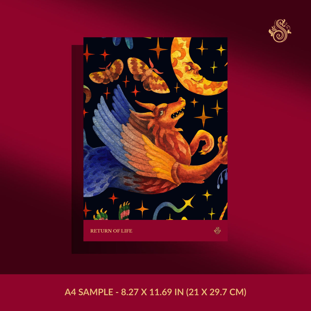 Starlit Wildings | Bright & Colorful Mythical Creatures Wallpaper Wallpaper Sckribbles Signature - Premium Non-Woven A4 Sample - 8.27 × 11.69 in (21 × 29.7 cm)