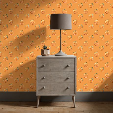 Sunny Citrus | Bright Orange Fruit Slices Kitchen Wallpaper Wallpaper Sckribbles