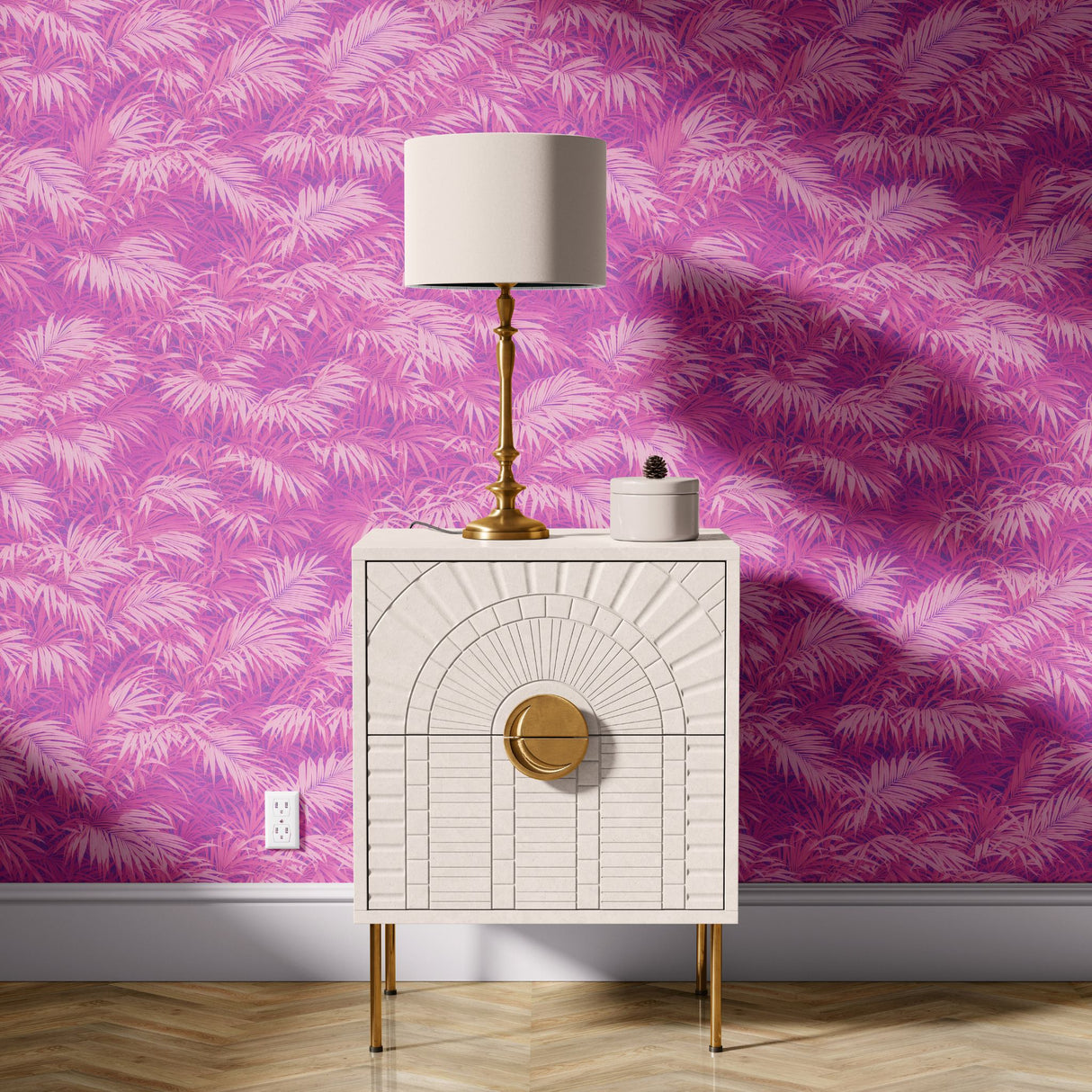 Pinky Palms | Bright Pink Tropical Palm Leaves Wallpaper Wallpaper Sckribbles