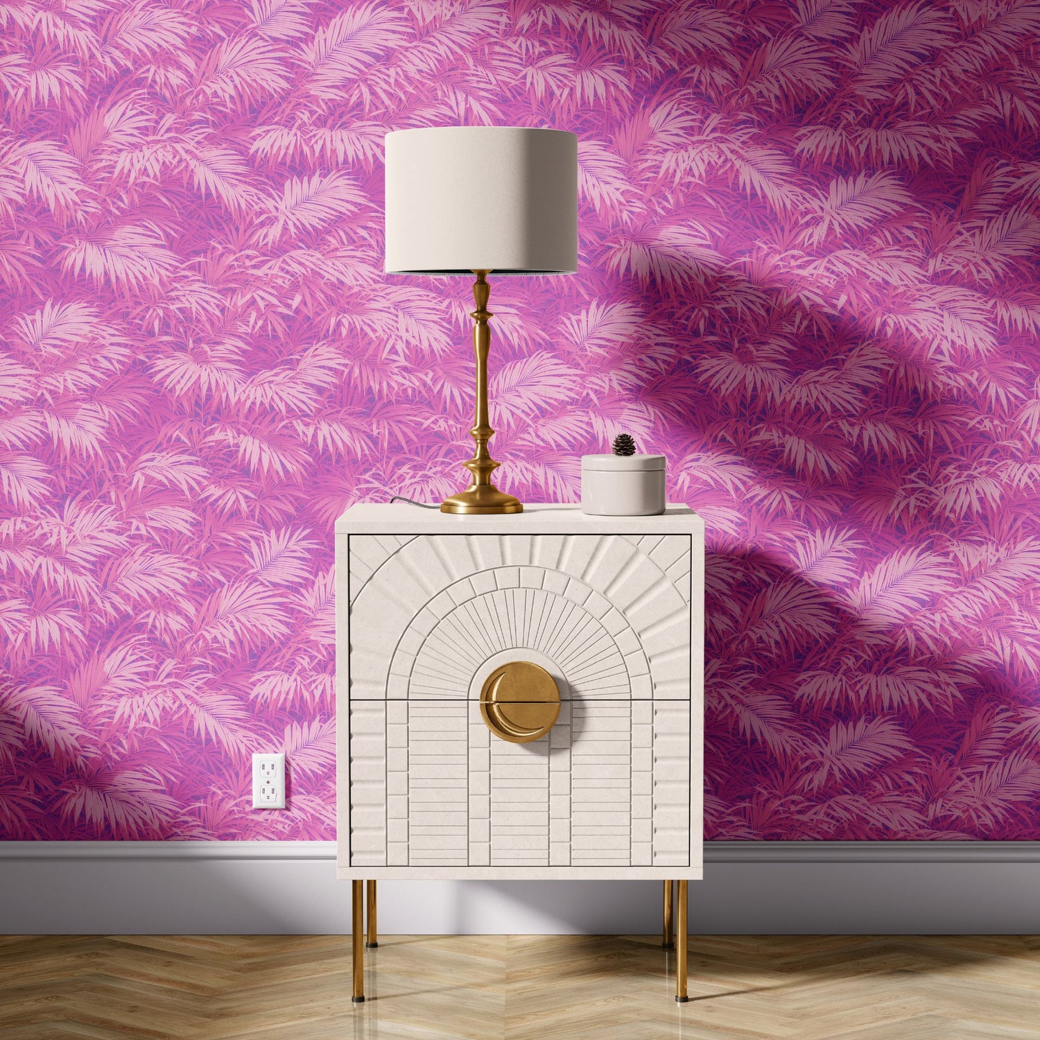 Pinky Palms | Bright Pink Tropical Palm Leaves Wallpaper Wallpaper Sckribbles