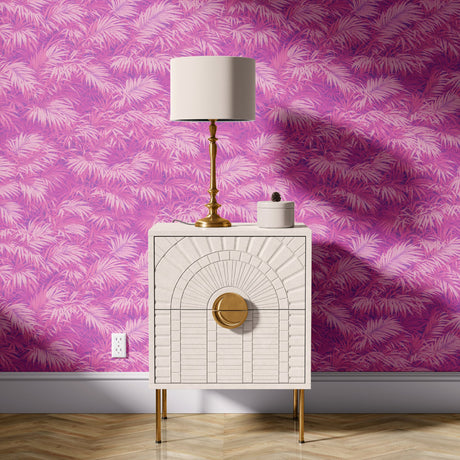 Pinky Palms | Bright Pink Tropical Palm Leaves Wallpaper Wallpaper Sckribbles