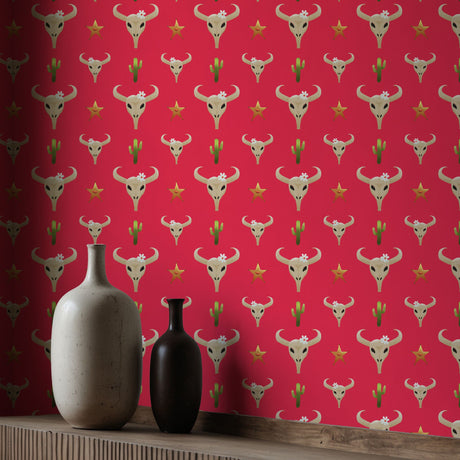 Ranch Romance | Bright Pink Western Cowgirl Skull Wallpaper Wallpaper Sckribbles