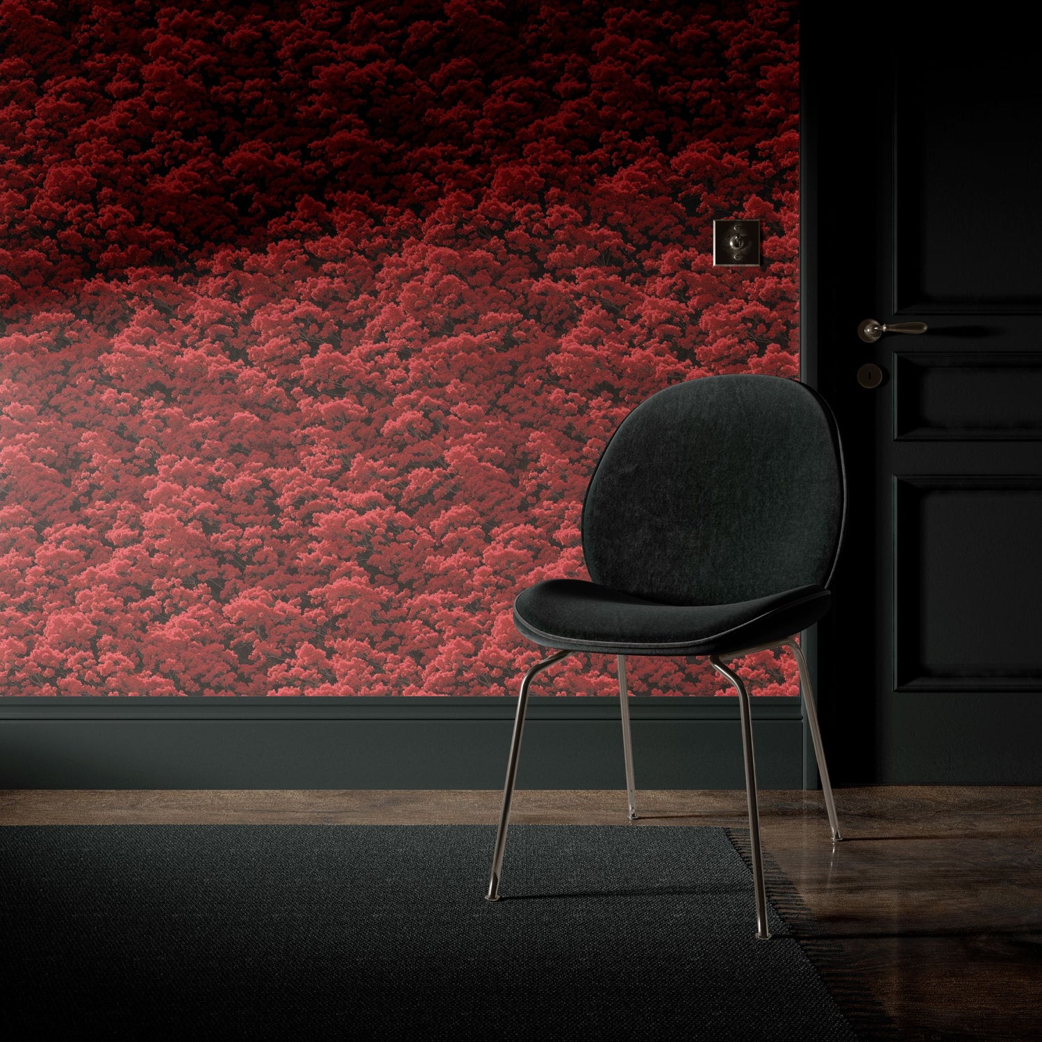 Ruby Canopy | Bright Red Botanical Blossom Tree Wallpaper Wallpaper Sckribbles