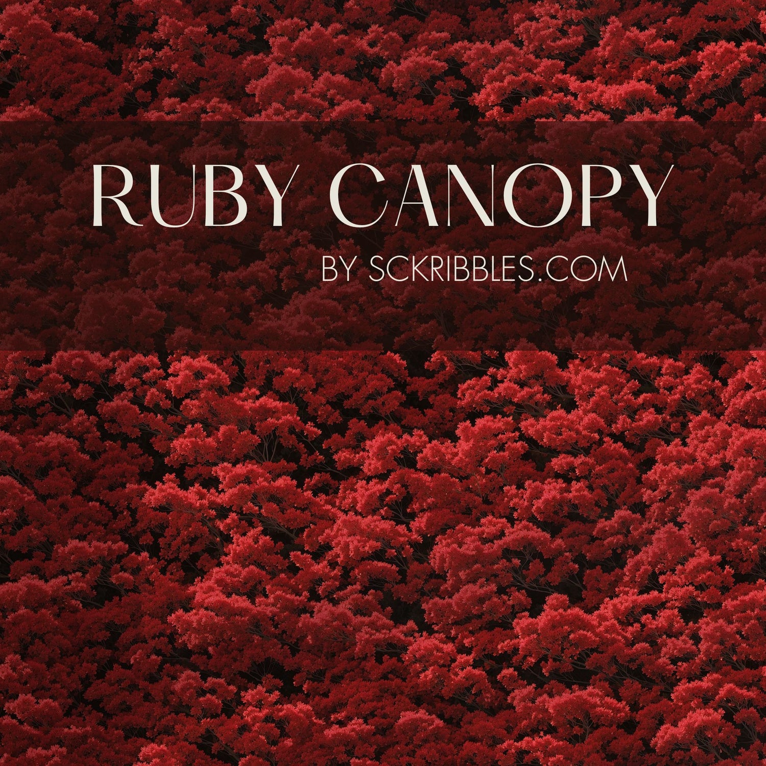 Ruby Canopy | Bright Red Botanical Blossom Tree Wallpaper Wallpaper Sckribbles