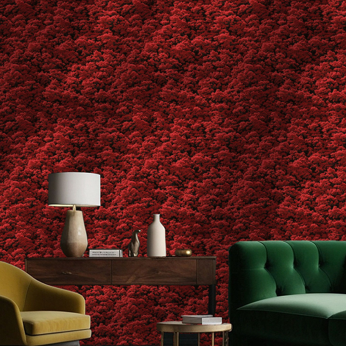 Ruby Canopy | Bright Red Botanical Blossom Tree Wallpaper Wallpaper Sckribbles