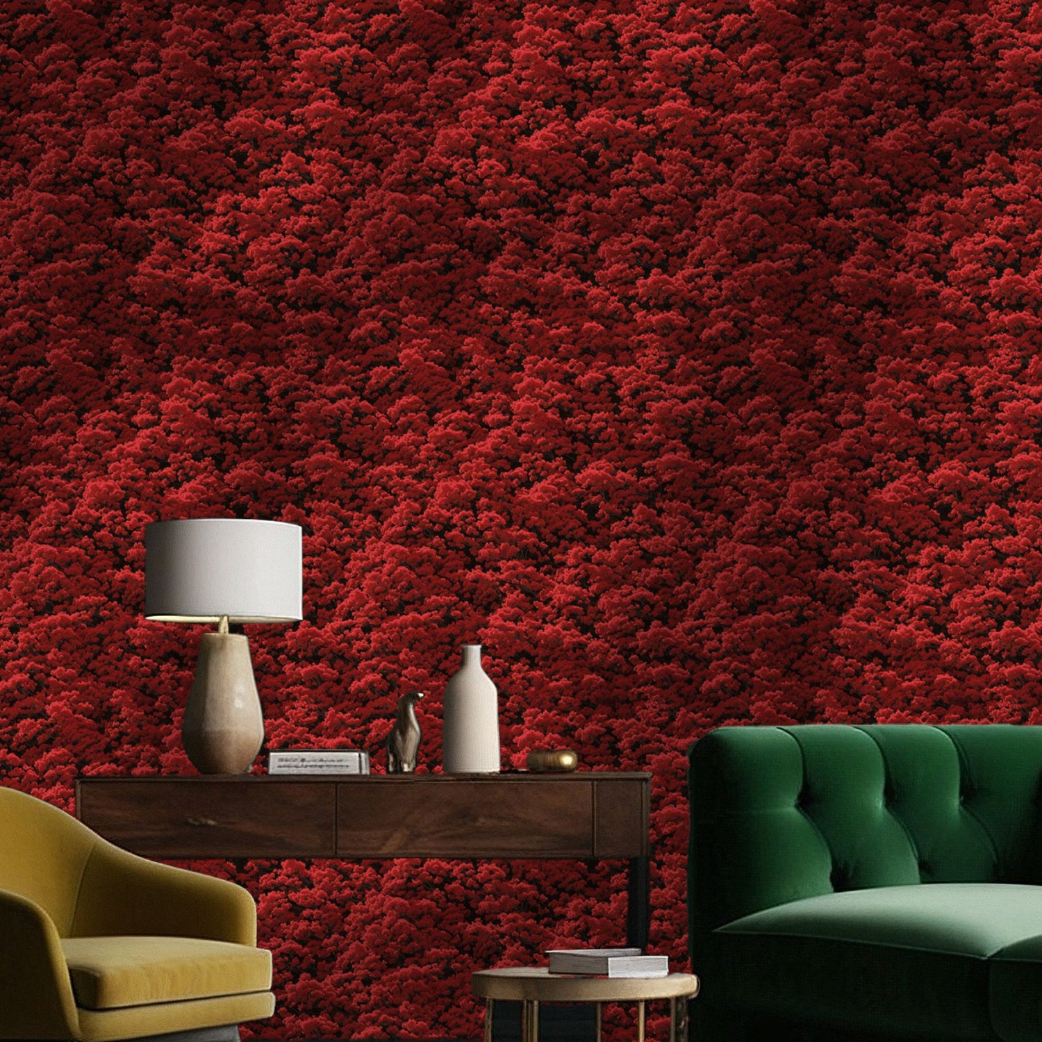 Ruby Canopy | Bright Red Botanical Blossom Tree Wallpaper Wallpaper Sckribbles