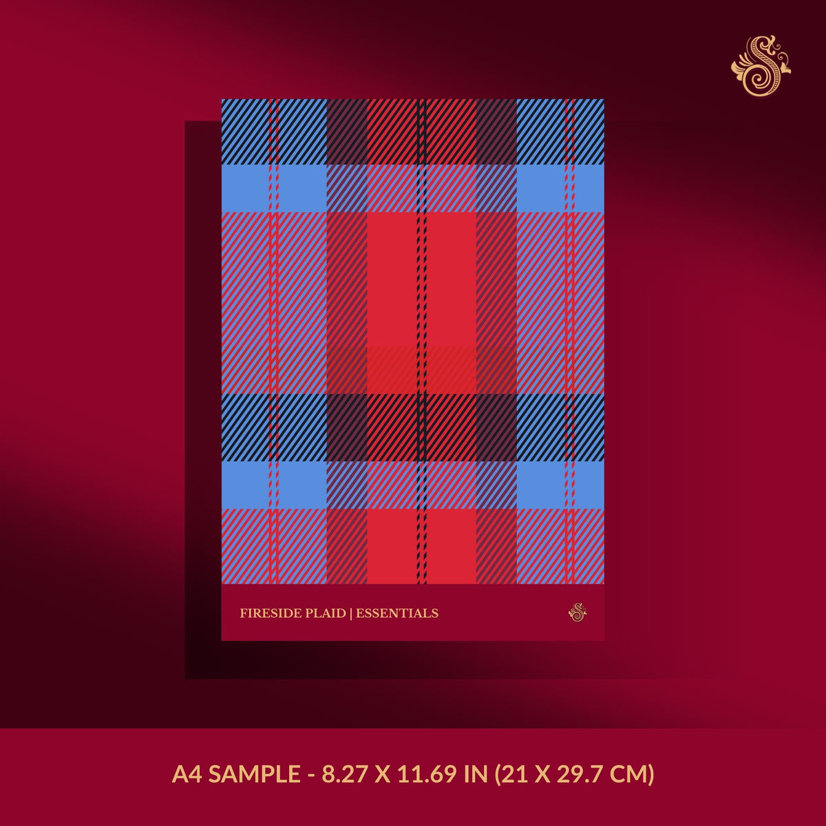 Eclectic red and blue plaid wallpaper sample for classic bold interiors.