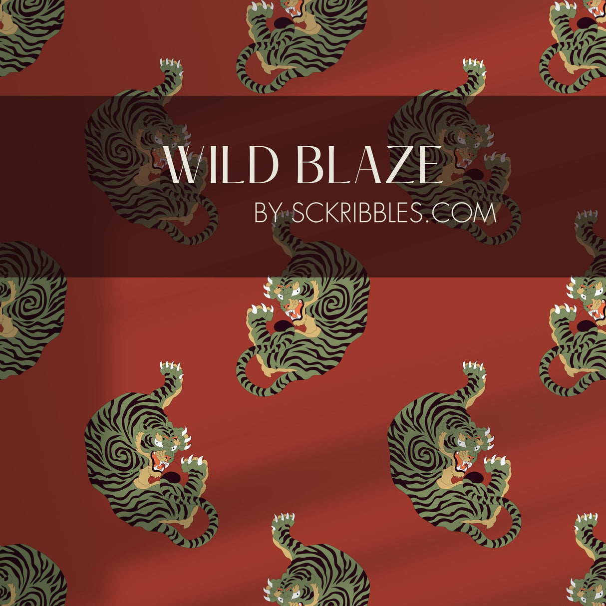 Wild Blaze | Bright Red & Green Maximalist Tiger Wallpaper Wallpaper Sckribbles
