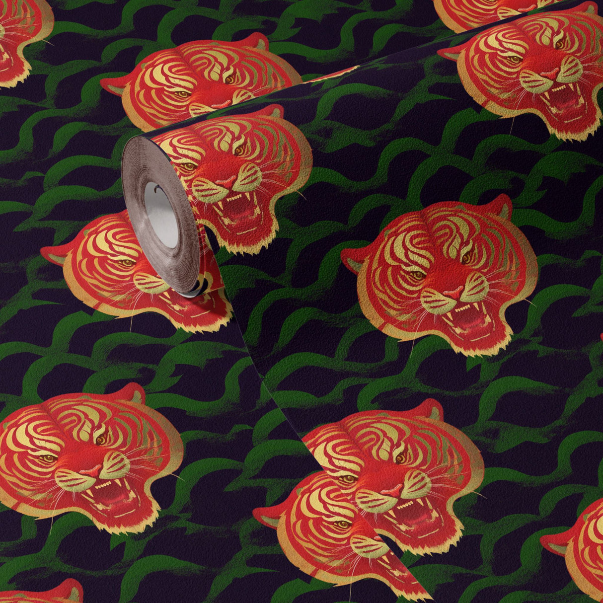 Regal Roar | Bright Colorful Asian Tiger Maximalist Wallpaper Wallpaper Sckribbles