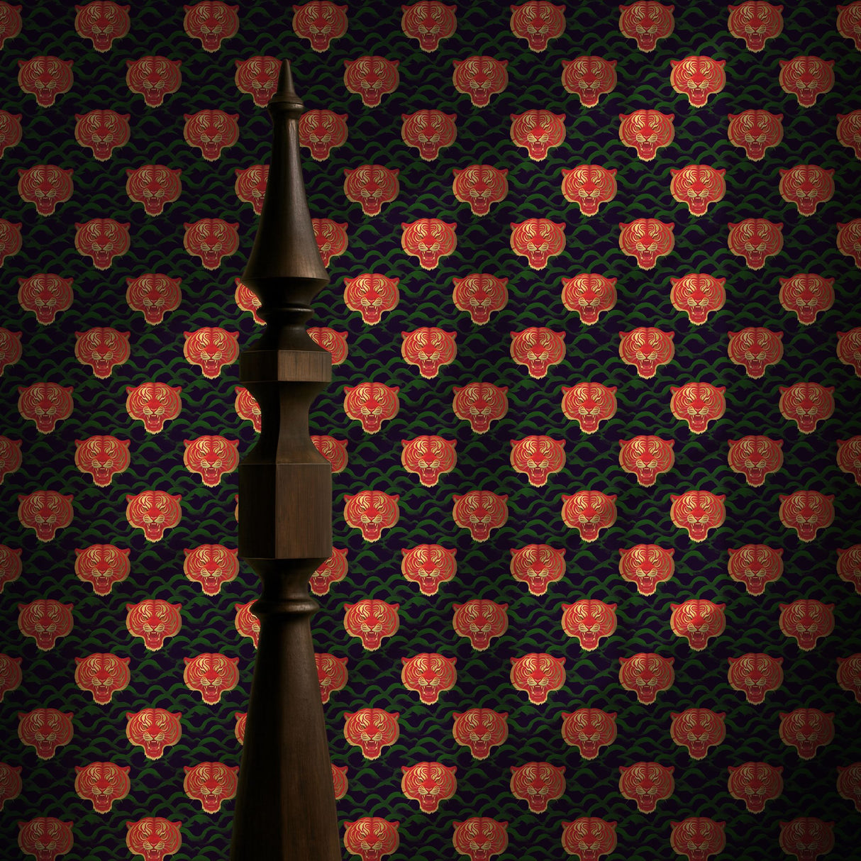 Regal Roar | Bright Colorful Asian Tiger Maximalist Wallpaper Wallpaper Sckribbles