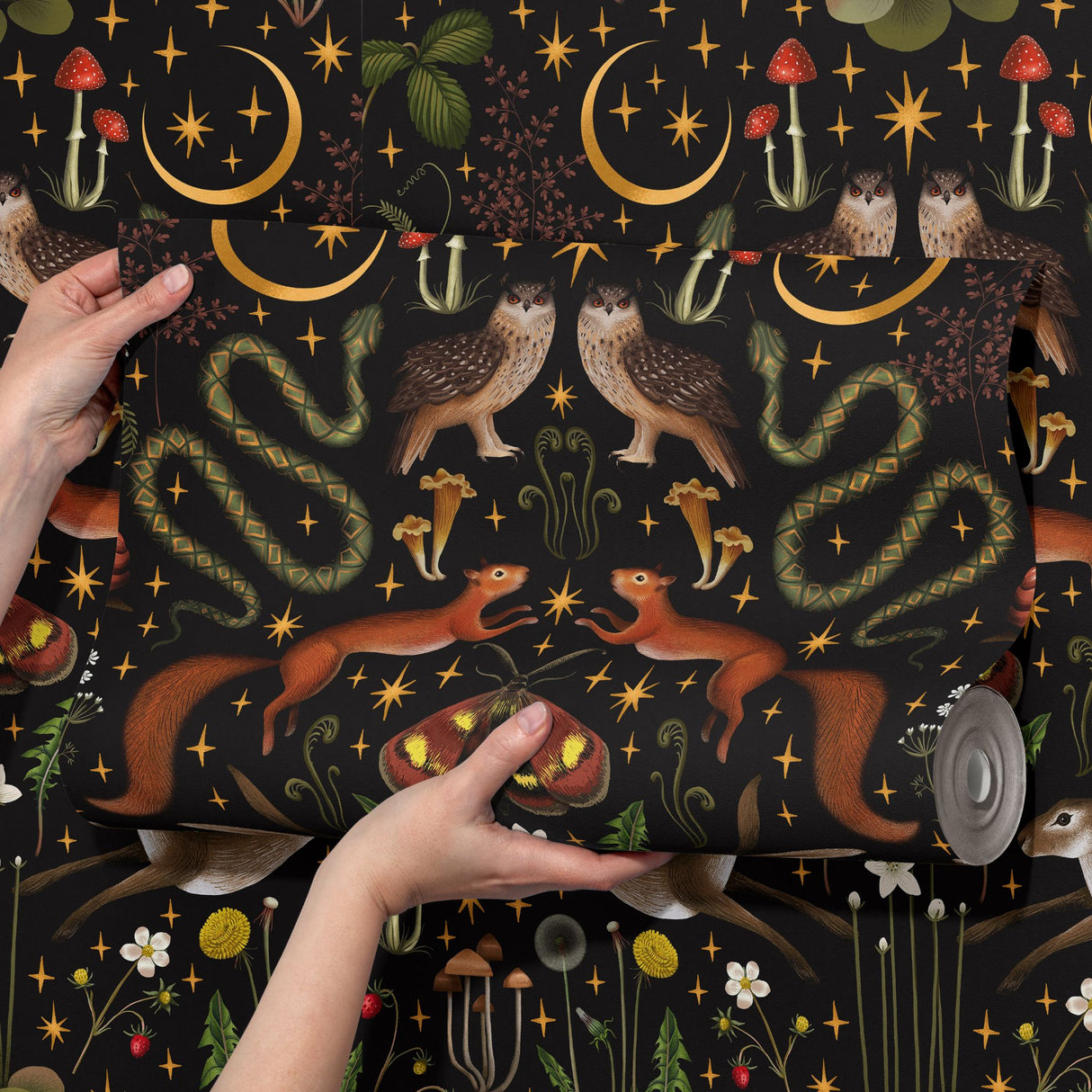 Mystic Forest | Dark Moody Whimsical Woodland Animal Wallpaper Wallpaper Sckribbles