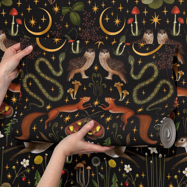 Mystic Forest | Dark Moody Whimsical Woodland Animal Wallpaper Wallpaper Sckribbles