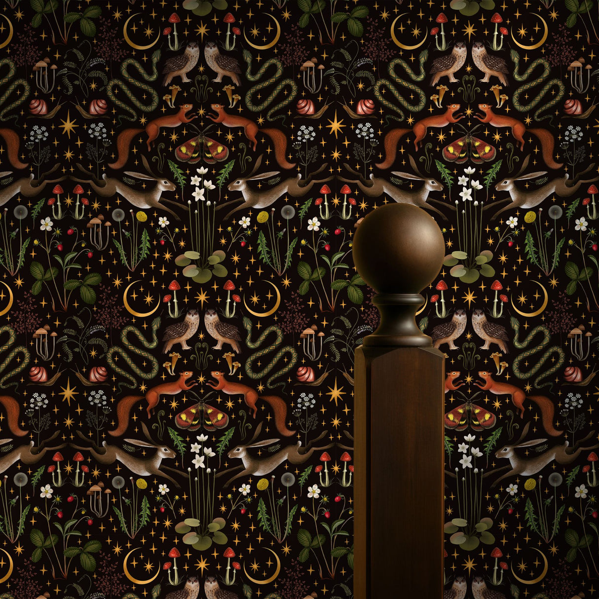 Mystic Forest | Dark Moody Whimsical Woodland Animal Wallpaper Wallpaper Sckribbles