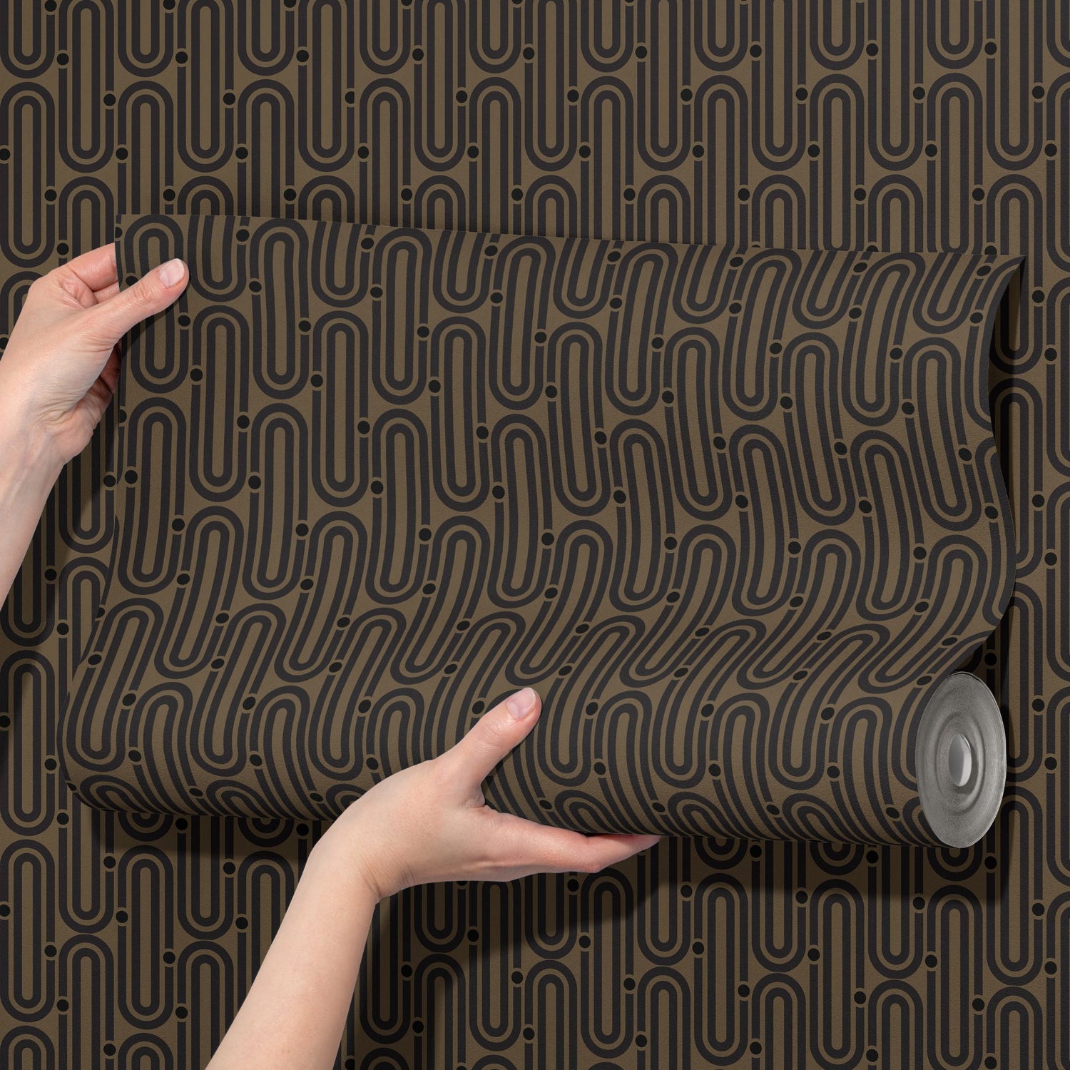 Deco Mod | Brown Geometrical Ellipse Art Deco Wallpaper Wallpaper Sckribbles