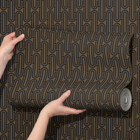 Deco Mod | Brown Geometrical Ellipse Art Deco Wallpaper Wallpaper Sckribbles