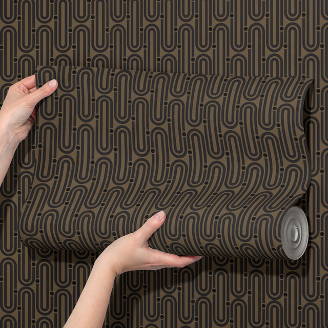 Deco Mod | Brown Geometrical Ellipse Art Deco Wallpaper Wallpaper Sckribbles