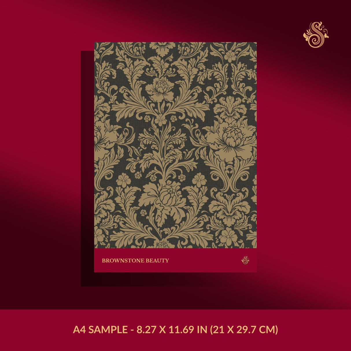 Brownstone Beauty | Neutral Brown Elegant Damask Wallpaper Wallpaper Sckribbles Signature - Premium Non-Woven A4 Sample - 8.3 × 11.7 in (21 × 29.7 cm)