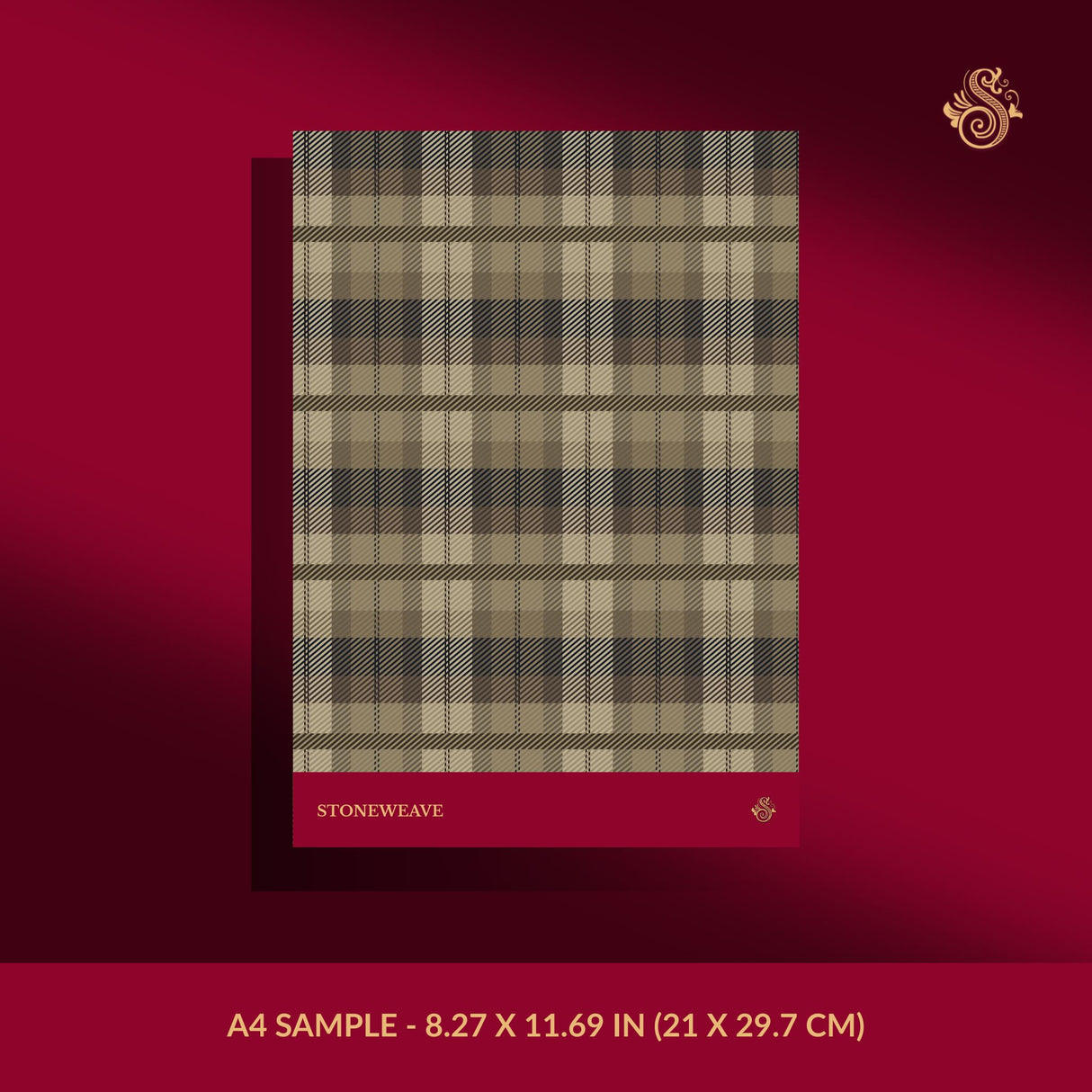 Stoneweave | Neutral Brown Classic Traditional Plaid Wallpaper Wallpaper Sckribbles Signature - Premium Non-Woven A4 Sample - 8.27 × 11.69 in (21 × 29.7 cm)
