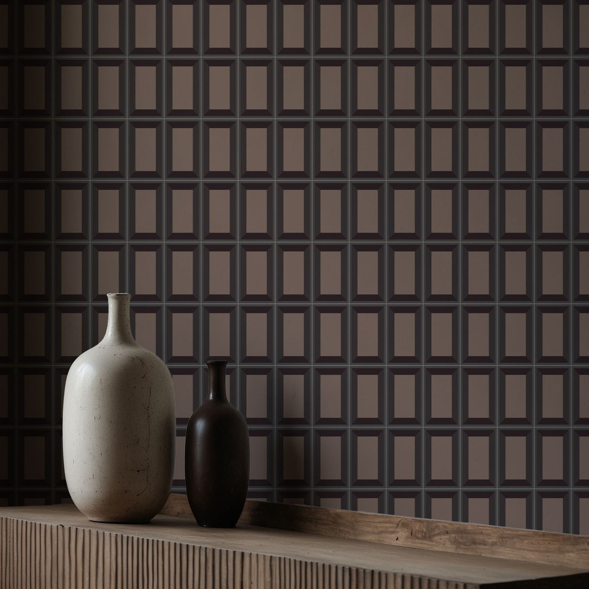 Boxed Brilliance | Brown Geometrical Rectangular Masculine Wallpaper Wallpaper Sckribbles