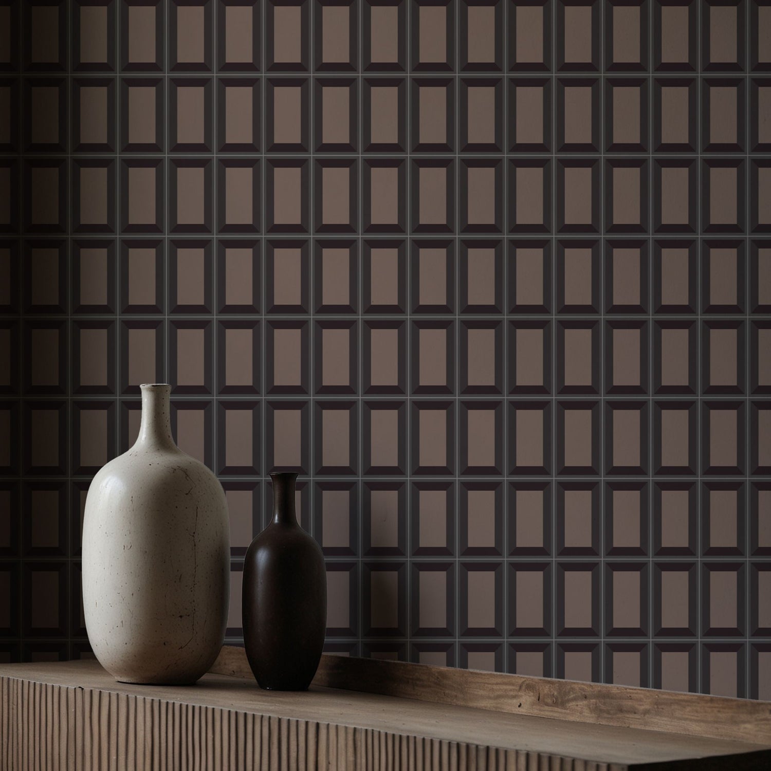 Boxed Brilliance | Brown Geometrical Rectangular Masculine Wallpaper Wallpaper Sckribbles