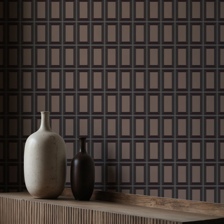 Boxed Brilliance | Brown Geometrical Rectangular Masculine Wallpaper Wallpaper Sckribbles