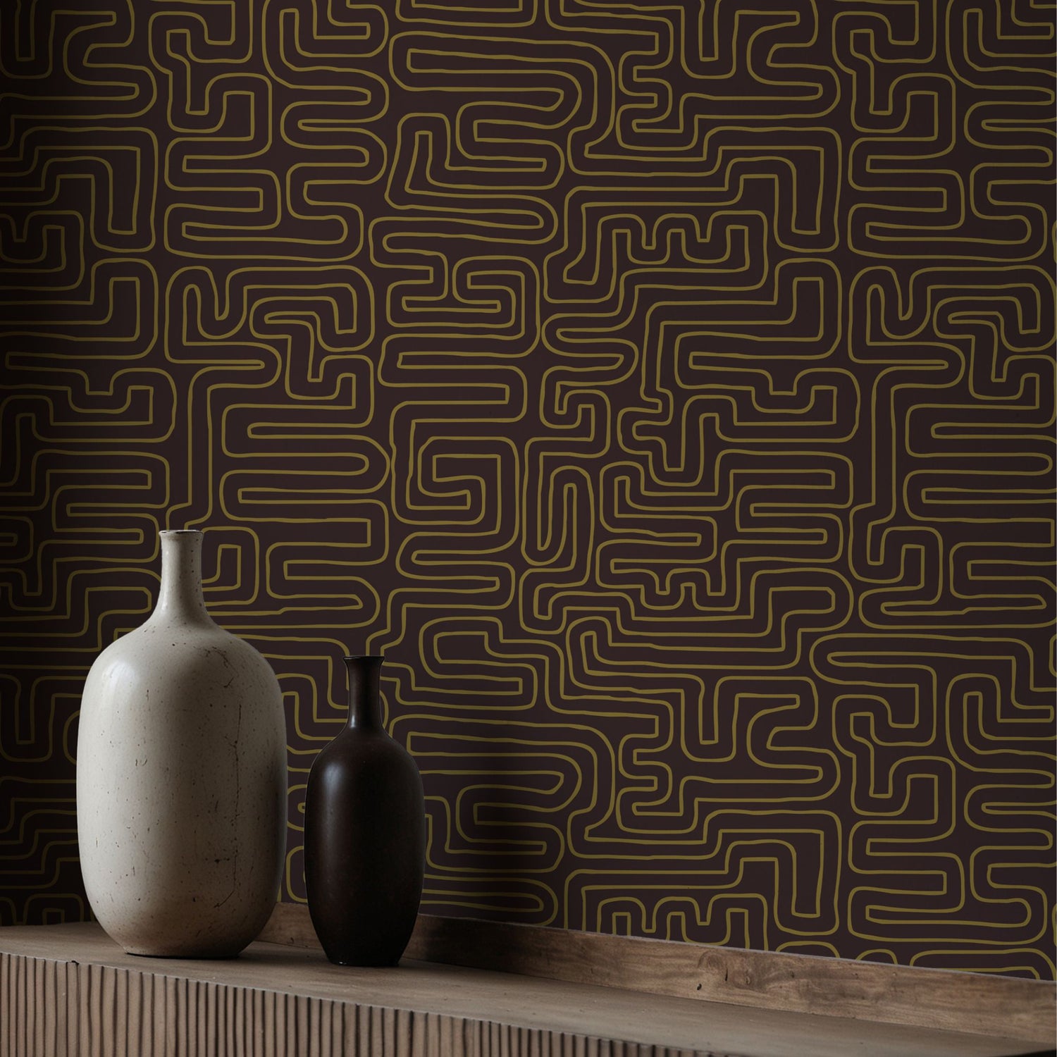 Le Labyrinthe | Moody Maze Squiggly Lines Maximalist Wallpaper Wallpaper Sckribbles