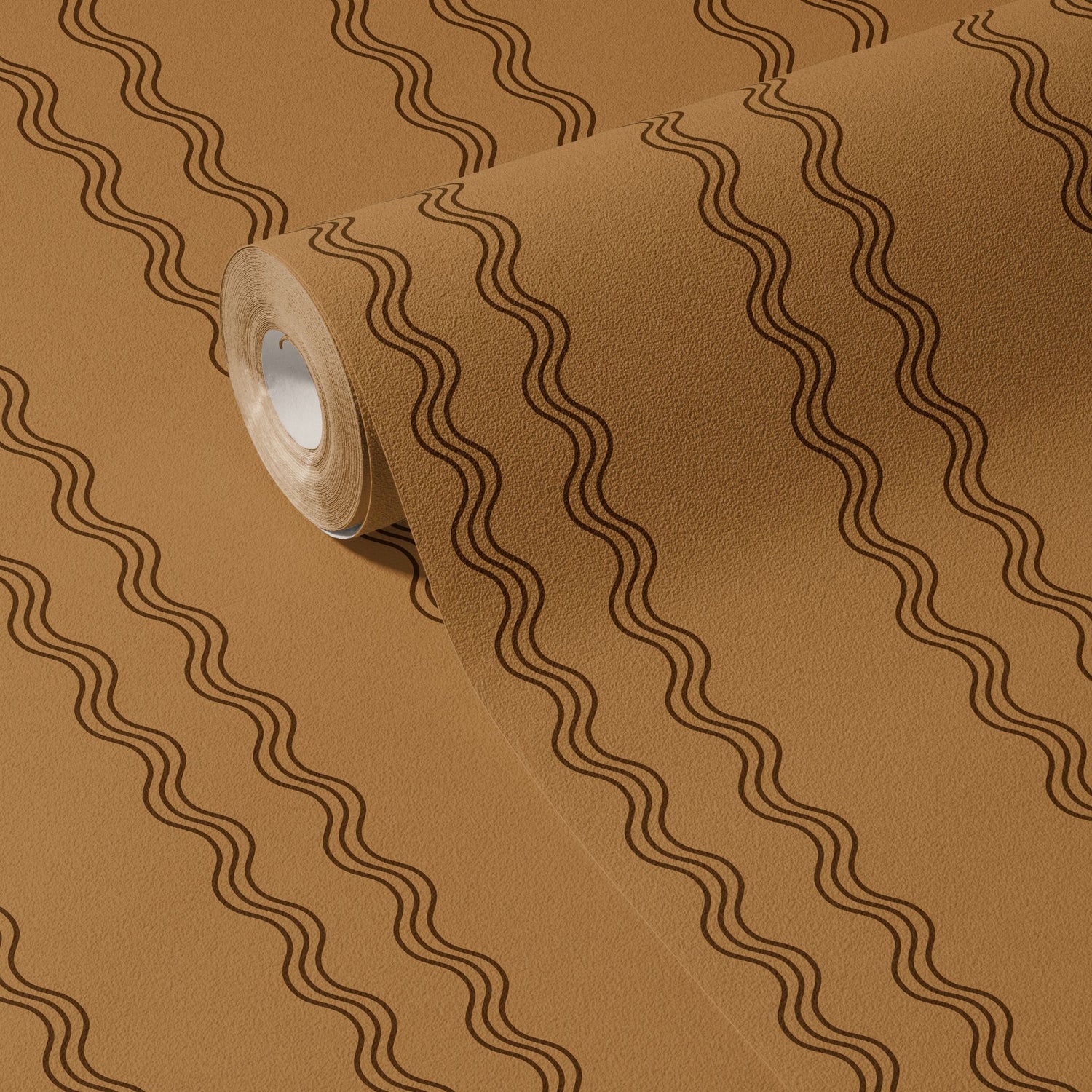 Rolling Rhythm | Caramel Brown & Black Wavy Vertical Striped Wallpaper Wallpaper Sckribbles