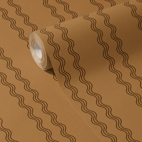 Rolling Rhythm | Caramel Brown & Black Wavy Vertical Striped Wallpaper Wallpaper Sckribbles