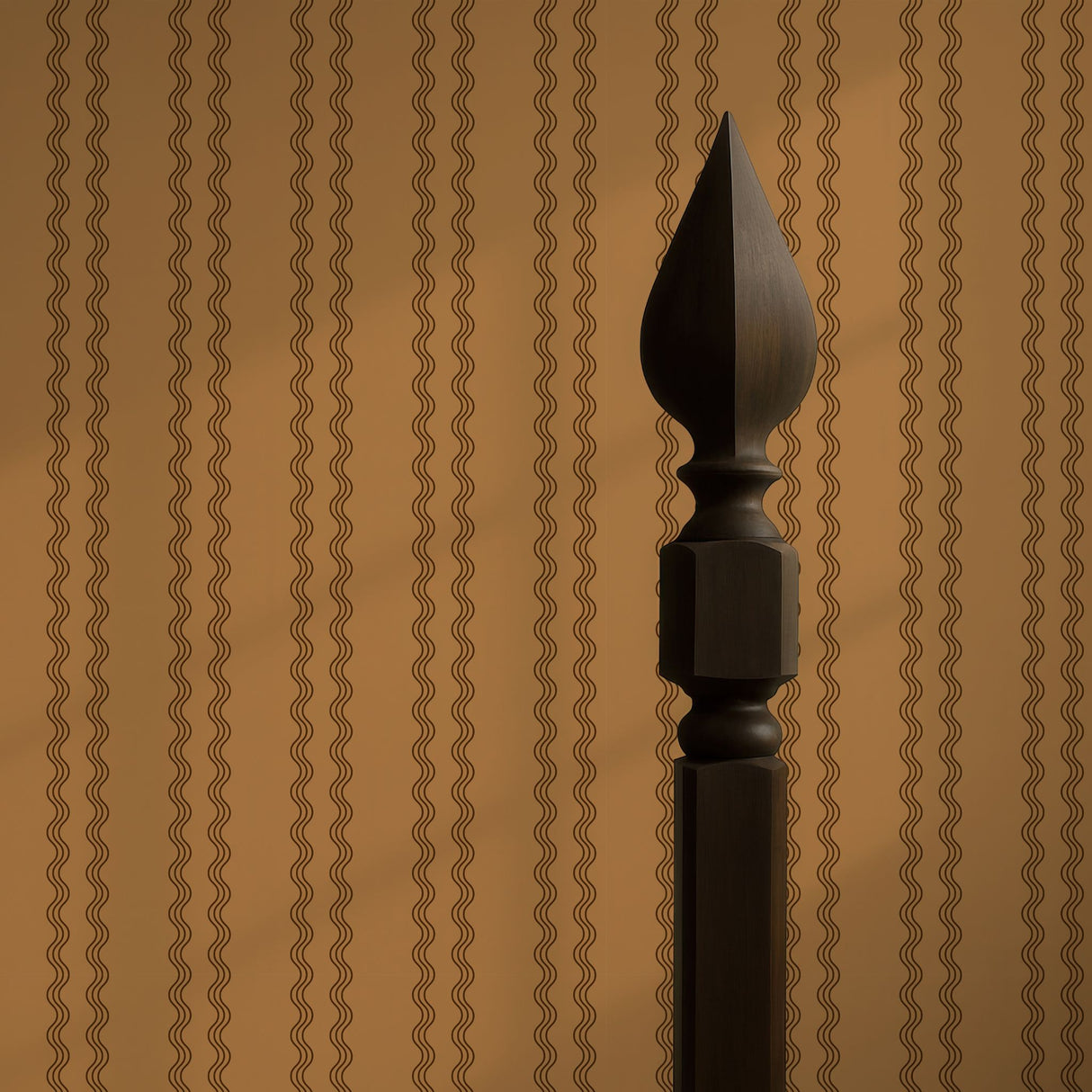 Rolling Rhythm | Caramel Brown & Black Wavy Vertical Striped Wallpaper Wallpaper Sckribbles