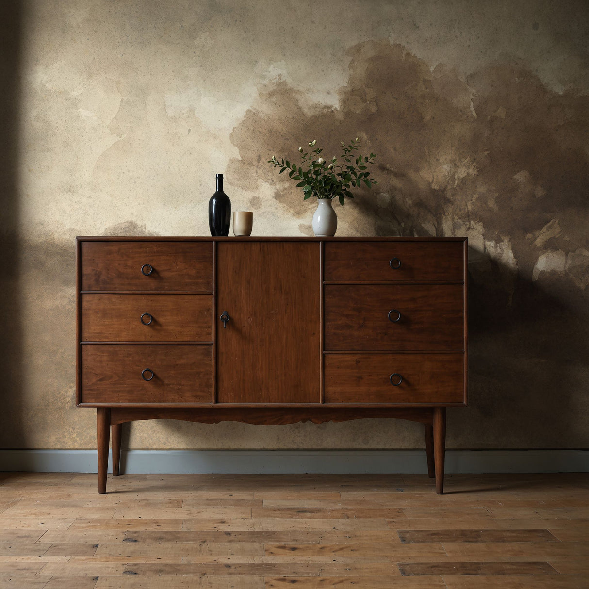 Landschap met bomen | Brown Trees Vintage Scenic Landscape Wallpaper Mural Wallpaper Mural Sckribbles