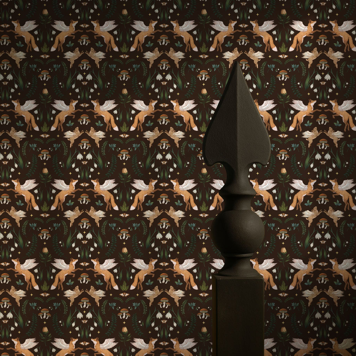 Forest Angels | Dark Woodland Forest Animals Botanical Wallpaper Wallpaper Sckribbles