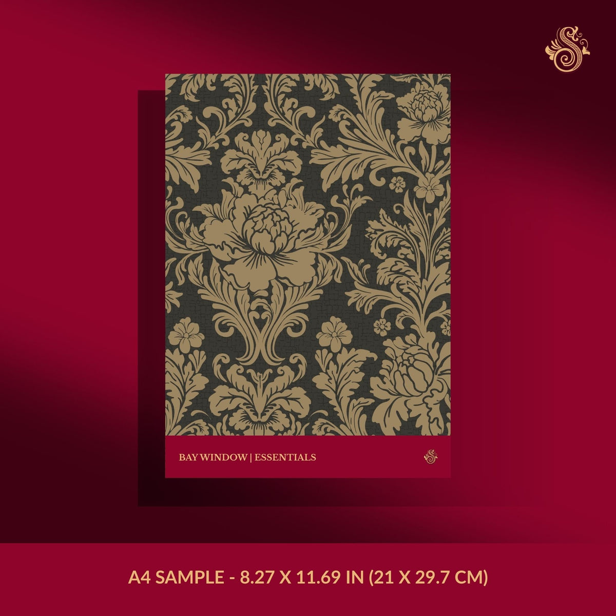 Classic neutral brown damask wallpaper sample.