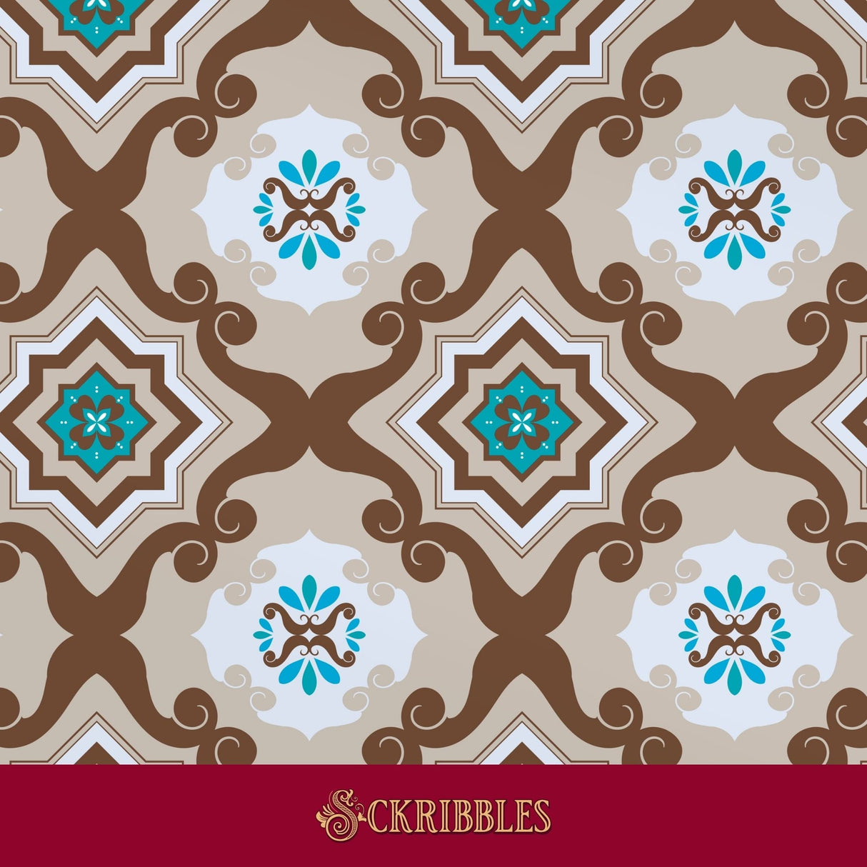 Brown and blue geometrical tiled wallpaper.