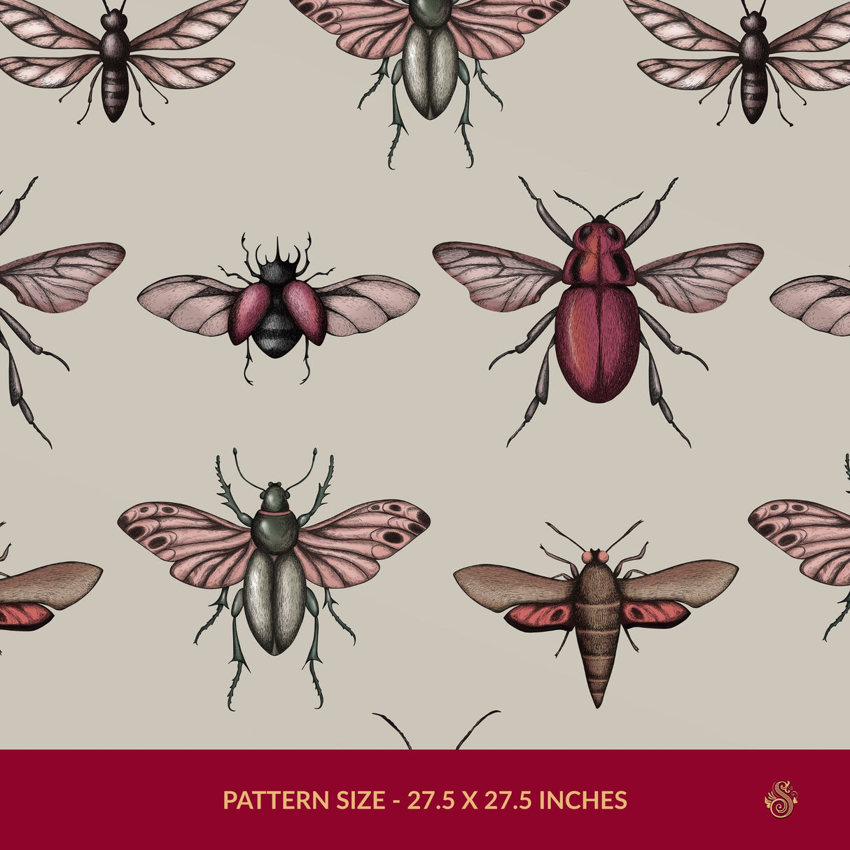 Bug Motif | Fun Eccentric Vintage Insect Wallpaper Wallpaper Sckribbles Signature - Premium Non-Woven Roll - 27.5 in x 32.8 ft (70 cm × 10 m) Specimen