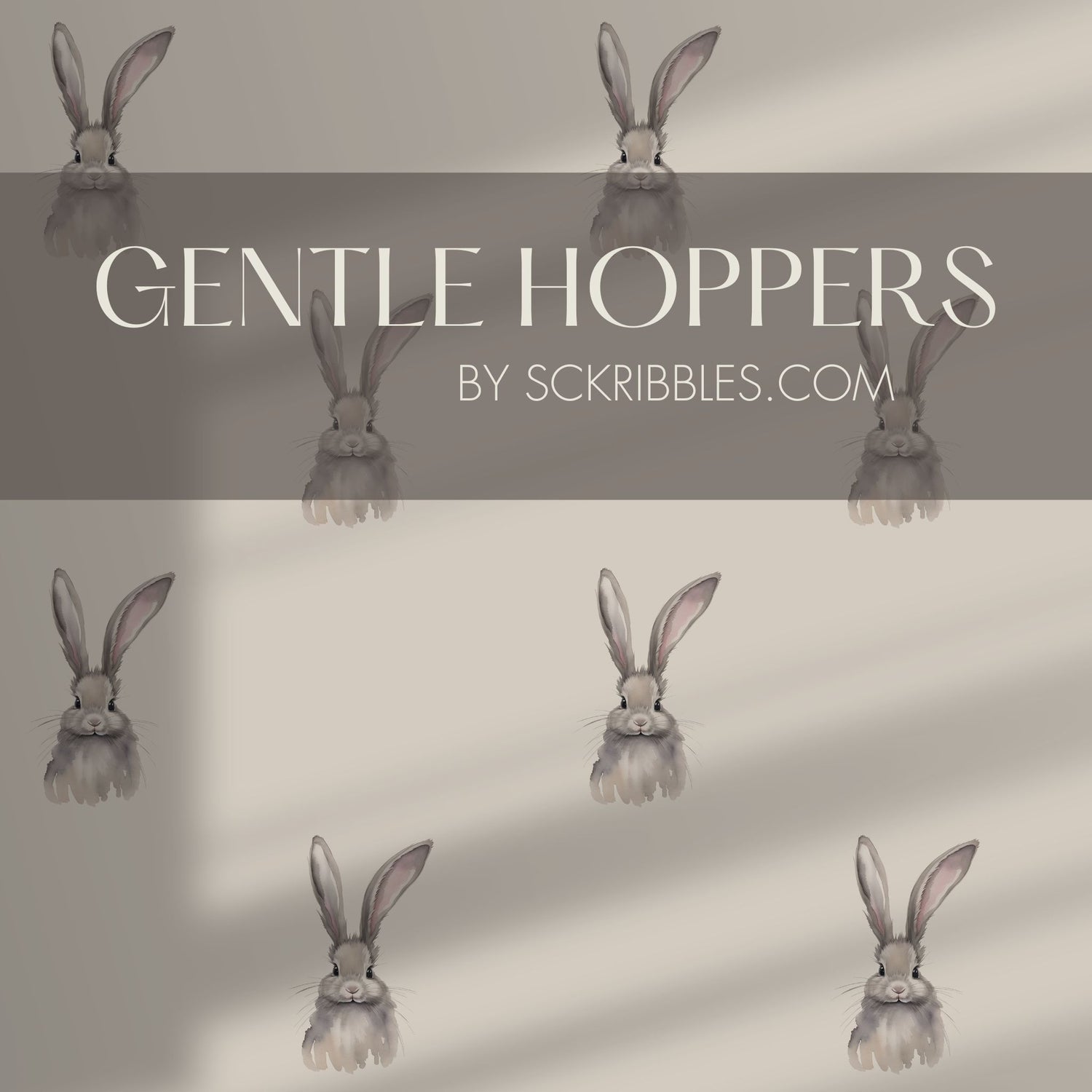 Gentle Hoppers | Cute Neutral Baby Bunny Nursery Wallpaper Wallpaper Sckribbles