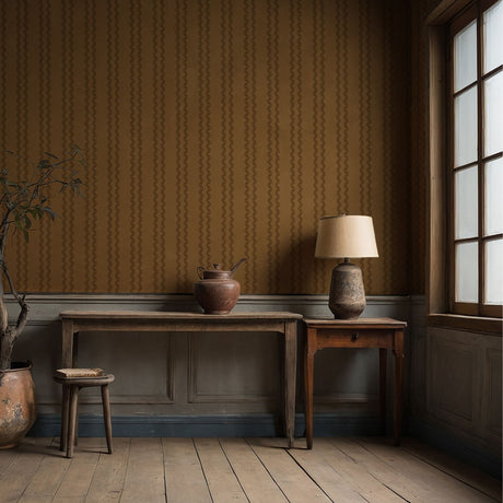 Rolling Rhythm | Caramel Brown & Black Wavy Vertical Striped Wallpaper Wallpaper Sckribbles