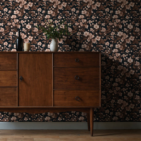 Sweet Blooms | Pink & Black Chinoiserie Cherry Blossom Wallpaper Wallpaper Sckribbles