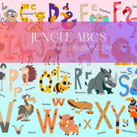 Jungle ABCs | Children's Animal Alphabet Educational Wallpaper Mural Wallpaper Mural Sckribbles