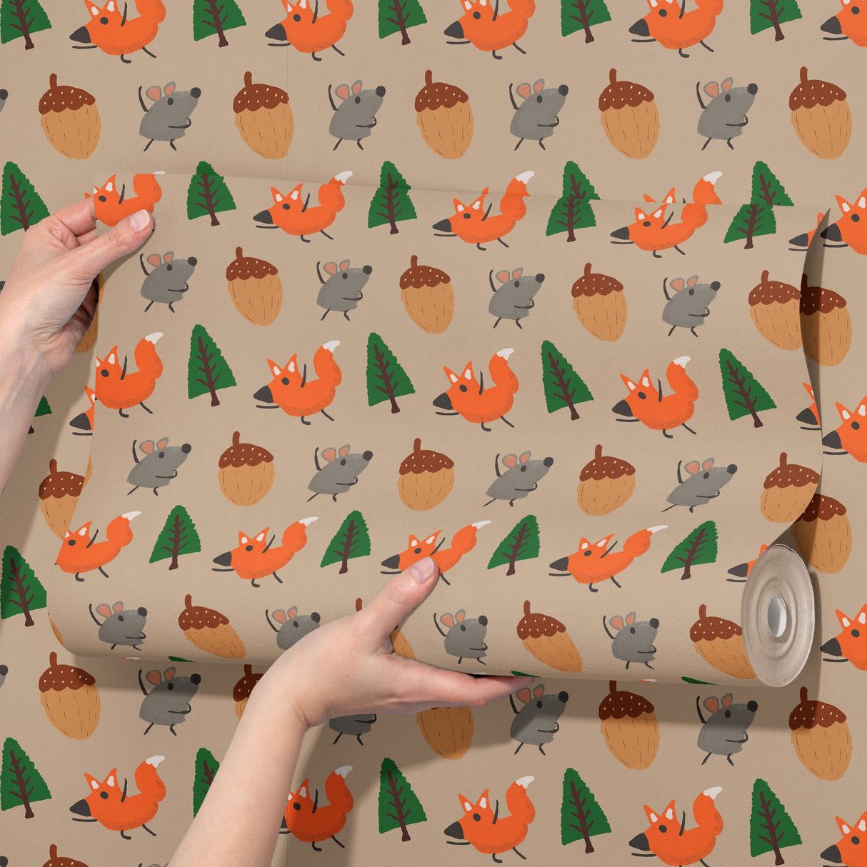 Nutty Forest | Fun Playful Woodland Animals Children's Room Wallpaper Wallpaper Sckribbles