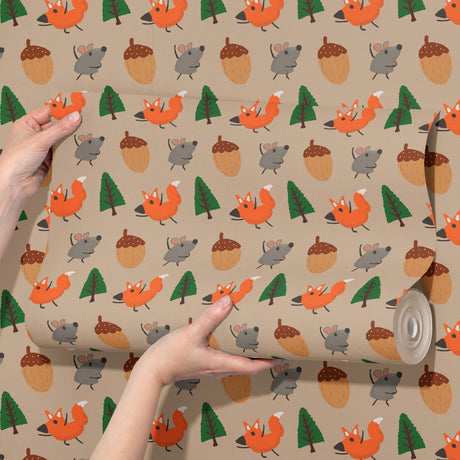 Nutty Forest | Fun Playful Woodland Animals Children's Room Wallpaper Wallpaper Sckribbles