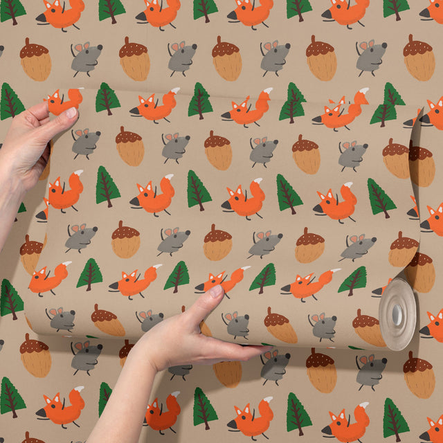 Nutty Forest | Fun Playful Woodland Animals Children's Room Wallpaper Wallpaper Sckribbles