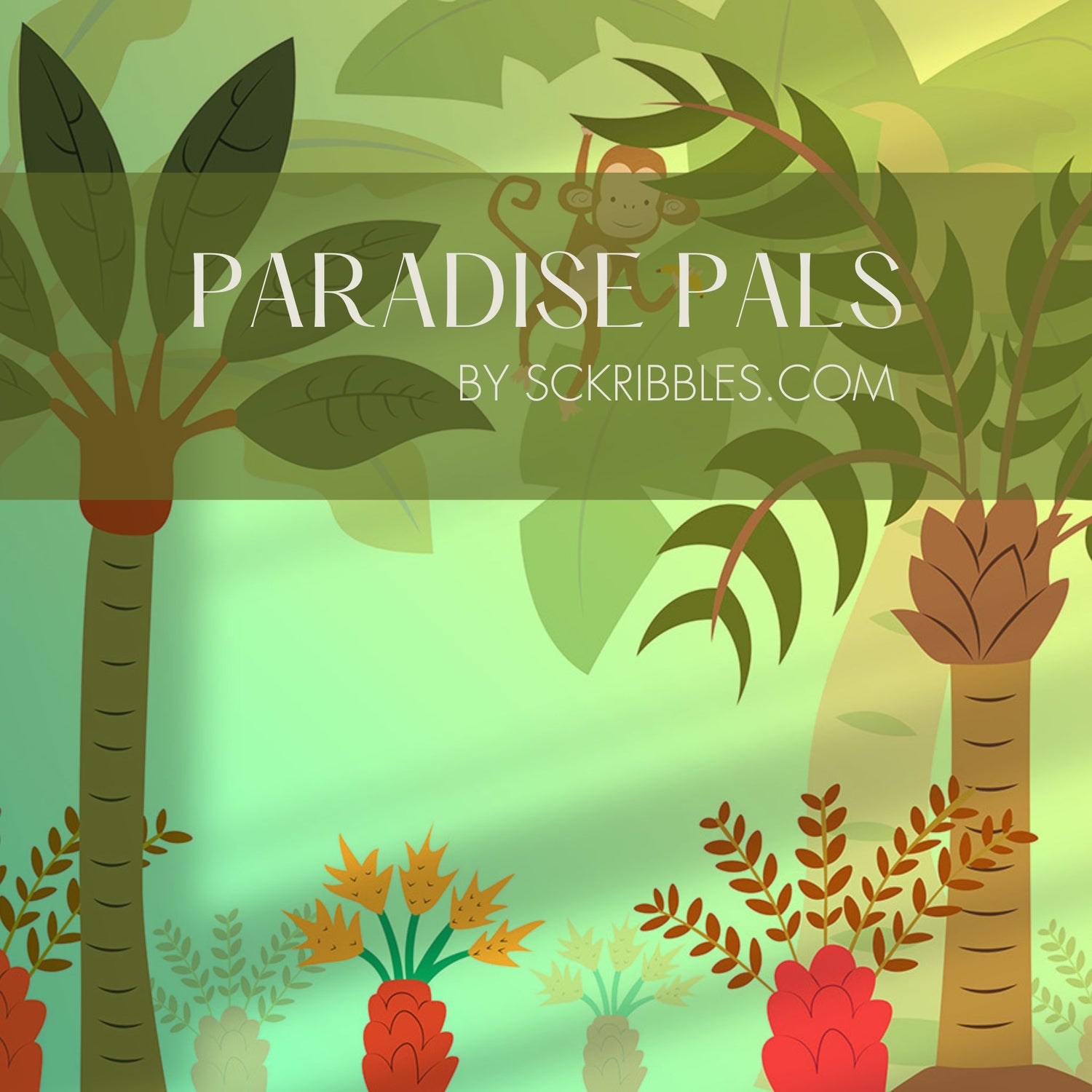 Paradise Pals | Bright Children's Tropical Monkey Wallpaper Mural Wallpaper Mural Sckribbles