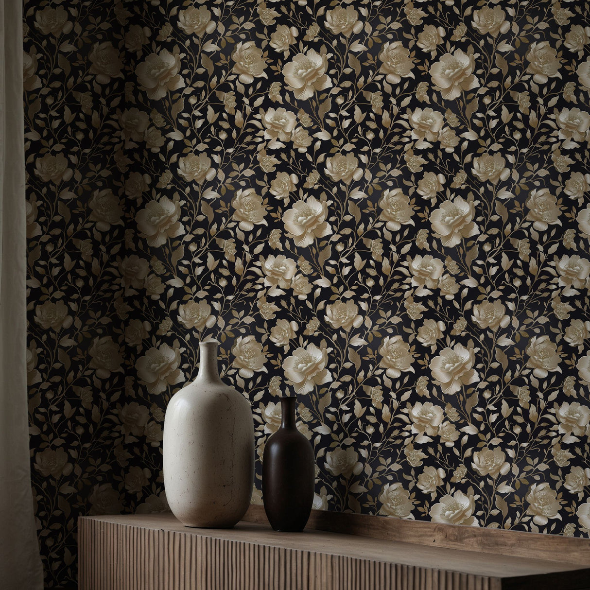 Eden Elegance | Gold Floral Luxury Chinoiserie Wallpaper Wallpaper Sckribbles