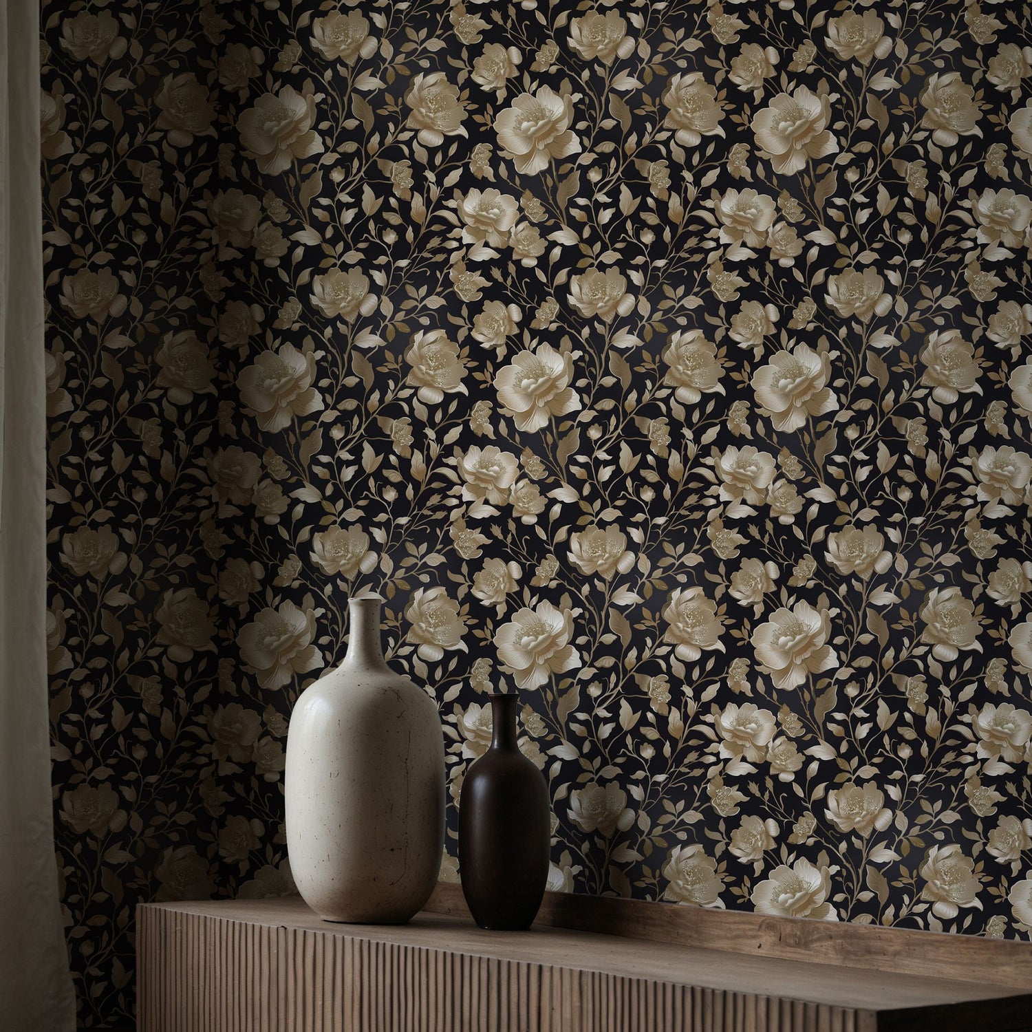 Eden Elegance | Gold Floral Luxury Chinoiserie Wallpaper Wallpaper Sckribbles