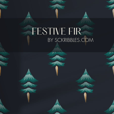 Festive Fir | Green & Blue Christmas Tree Holiday Wallpaper Wallpaper Sckribbles