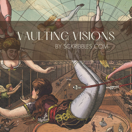Vaulting Visions | Vintage Circus Acrobats Whimsical Wallpaper Mural Wallpaper Mural Sckribbles