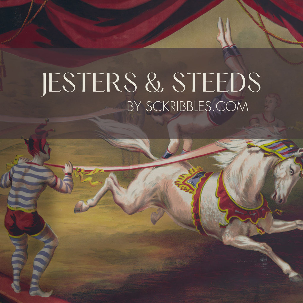 Jesters & Steeds | Playful Vintage Circus Horses Wallpaper Mural Wallpaper Mural Sckribbles