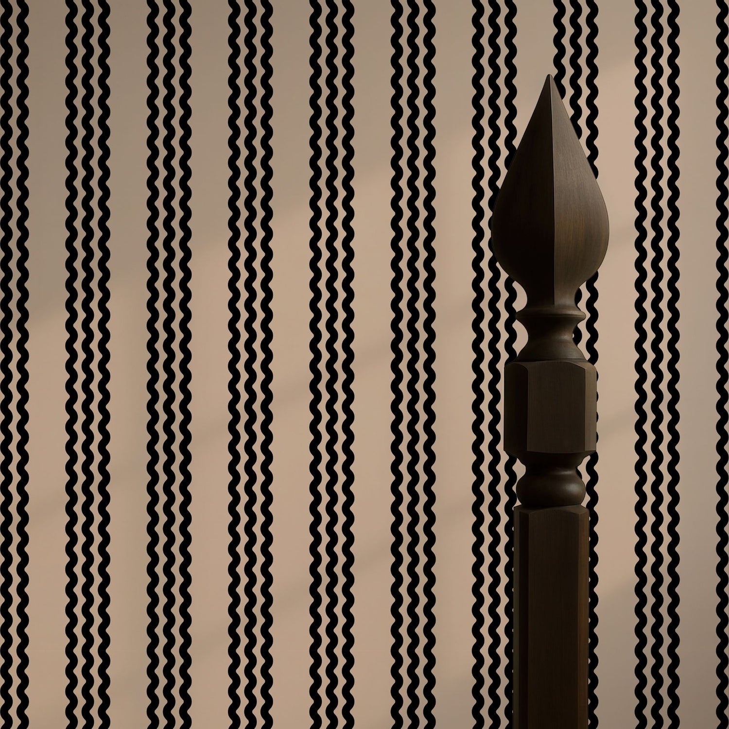 Twist & Turn | Black & Beige Wavy Vertical Striped Wallpaper Wallpaper Sckribbles