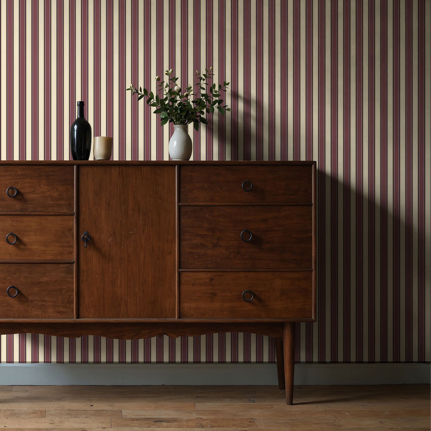 Regal Stripes | Sophisticated Classic Mauve & Cream Striped Wallpaper Wallpaper Sckribbles