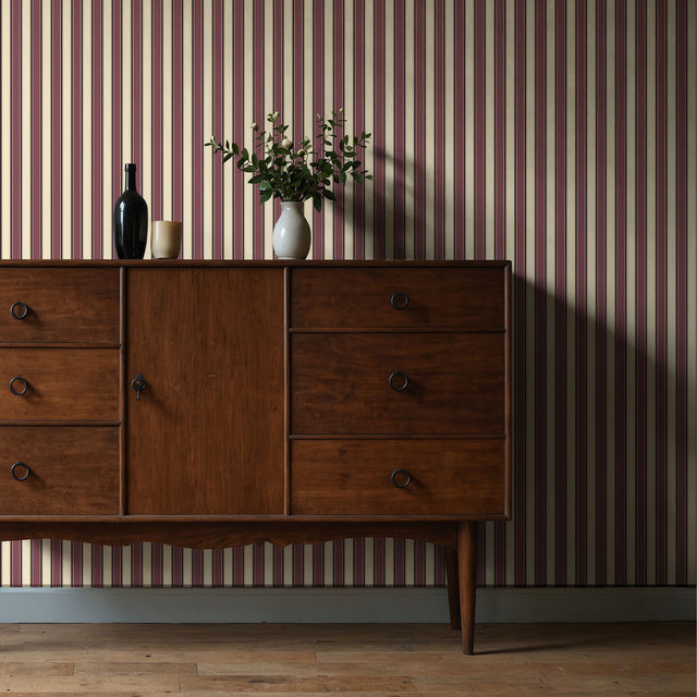 Regal Stripes | Sophisticated Classic Mauve & Cream Striped Wallpaper Wallpaper Sckribbles